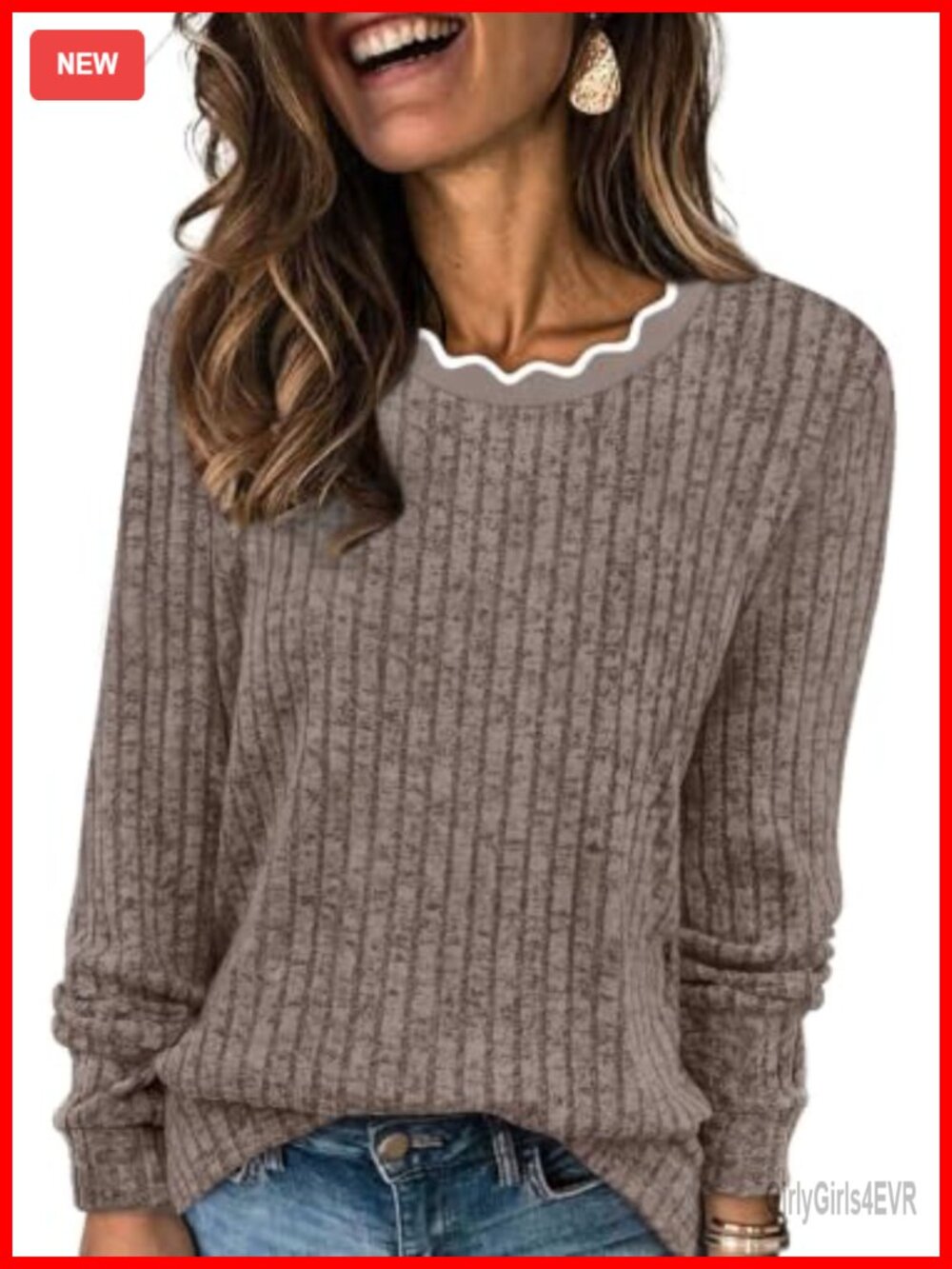 Womens Lightweight Long Sleeve Scallop Neck Tunic Sweater Top